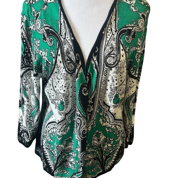 Chicos Size 2(L)Cotton/Rayon Elegant Green Paisley Women's Top- Worn 1x